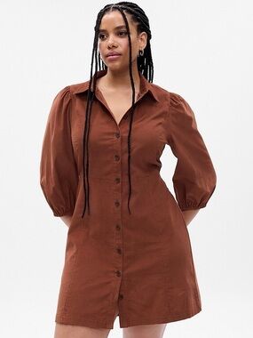 GAP Sz XL Tall Corduroy Brown Puff Sleeves Button Front Dress